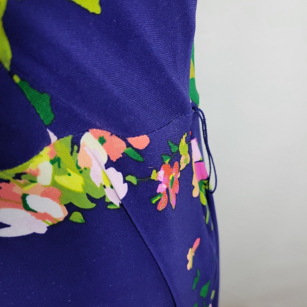 Lauren Ralph Lauren Faux Wrap Navy Floral Sleeveless Midi Dress Side Zip Size 16 - Picture 4 of 12